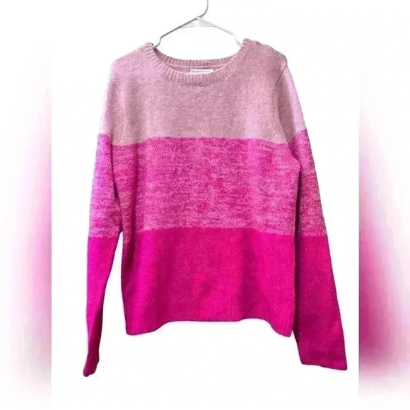 Cupcakes & Cashmere Pink Color Block Sweater Soft Relax Fit Size Large #060 - Picture 1 of 8